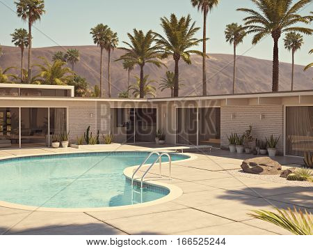 3d rendering. vaction in villa with a pool