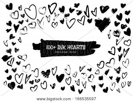 100 Ink heart drawn by hand to create a design for Valentines Day.