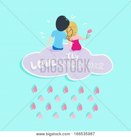 Lovely romantic Valentines Day card about big love of the boy and girl. Doodle style.