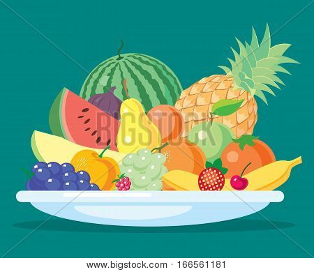 Still life of fruits vector illustration. Fresh juicy fruit.