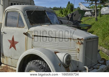 View of old Soviet military vehicle abandoned