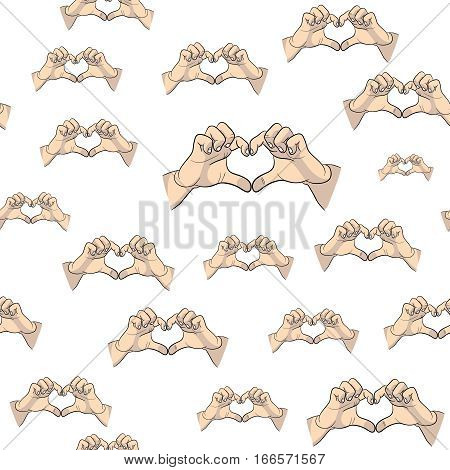 many heart hand pattern white color background