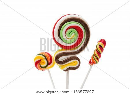 Colorful spiral lollipop lolly pop on a white background