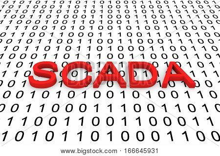 SCADA in the form of binary code, 3D illustration