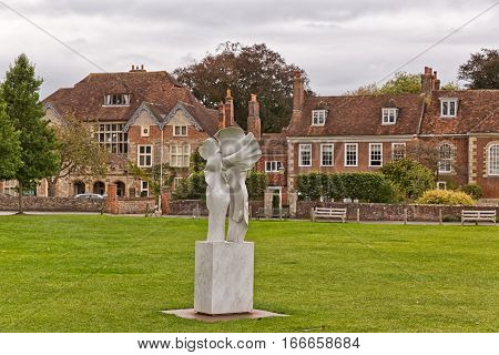SALISBURY ENGLAND - October 2016: Salisbury Cathedral Front view and park on sunny day South England