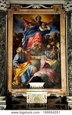 Caravaggio And Carracci Paintings In Cerasi Chapel. Basilica Of Santa Maria Del Popolo