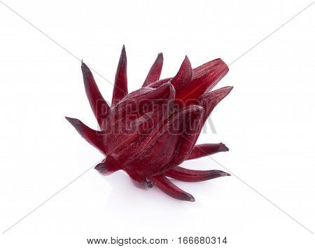 Hibiscus sabdariffa or roselle fruits on white background