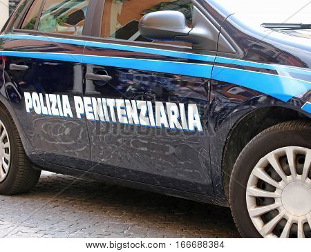 Car Of Italian Police With Words Polizia Penitenziaria That Mean