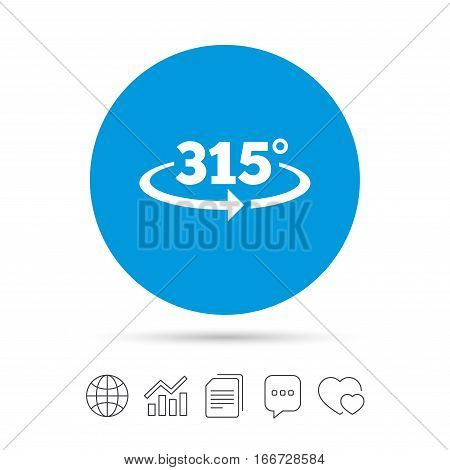 Angle 315 degrees sign icon. Geometry math symbol. Copy files, chat speech bubble and chart web icons. Vector