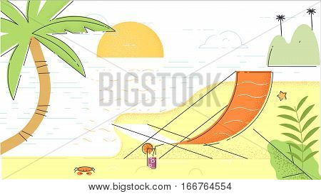 Summer beach in flat design sea side and beach items vector illustration