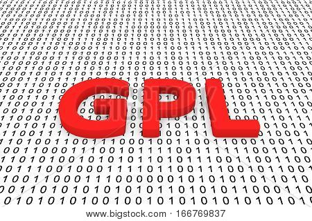 gpl in the form of binary code, 3D illustration