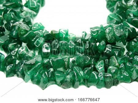 avanturine gemstone beads isolated on white background