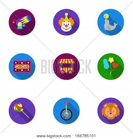 Circus set icons in flat style. Big collection of circus vector symbol stock