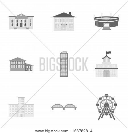Building set icons in monochrome style. Big collection of building vector symbol stock