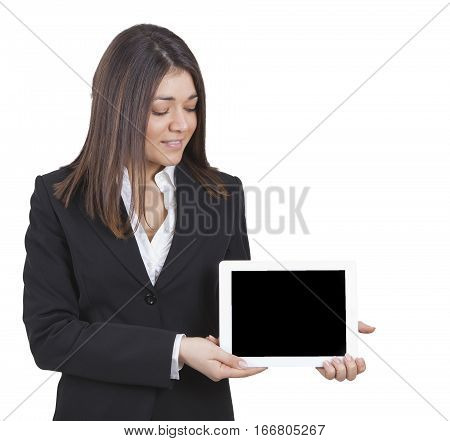 Businesswoman Showing Tablet
