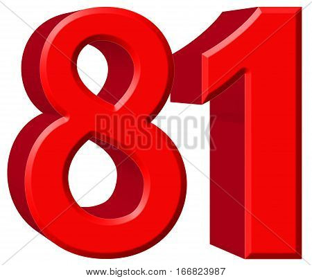 Numeral 81, Eighty One, Isolated On White Background, 3D Render
