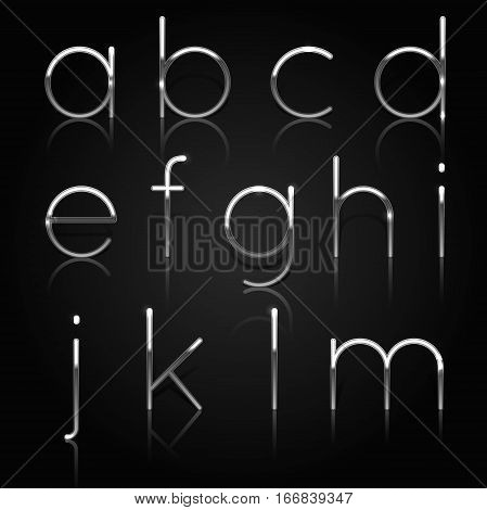 Silver alphabet. Set of silver letters isolated on black background. Vector Illustration
