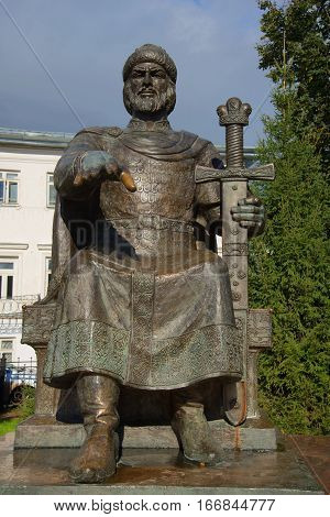 KOSTROMA, RUSSIA - SEPTEMBER 16, 2016: The monument to russian Prince Yuri Dolgoruky close up