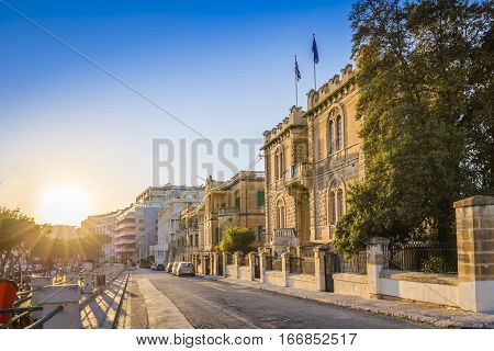 Msida Malta - Beautiful sunset at the old streets of Msida the central city of Malta with blue sky