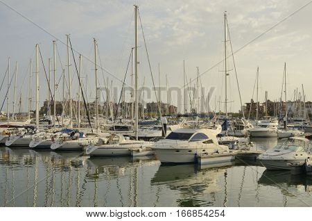 THE PORT OF SAINT MARY, SPAIN - AUGUST 2, 2013: Sailboats at Sherry Port a marina located in the Bay of Cadiz the Port of Saint Mary Spain.