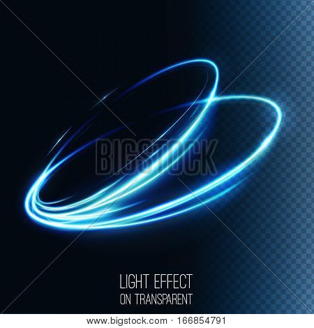 Neon blurry circles at motion . Abstract luminous swirl trail , slow shutter speed effect . Light painting .  Lights shape at motion . Vector exposure time ,