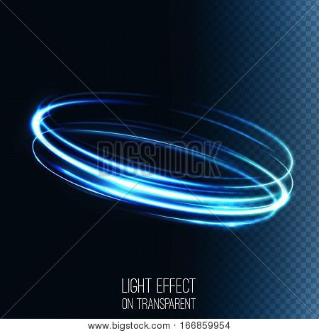 Neon blurry circles at motion . Abstract luminous swirl trail , slow shutter speed effect . Light painting .  Lights shape at motion . Vector exposure time ,