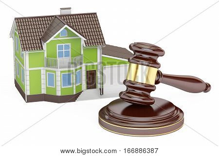 House with gavel auction concept 3D rendering