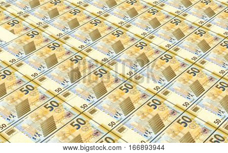 Azerbaijan manat bills stacked background. 3D illustration.