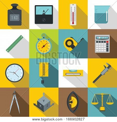 Measure precision icons set. Flat illustration of 16 measure precision vector icons for web