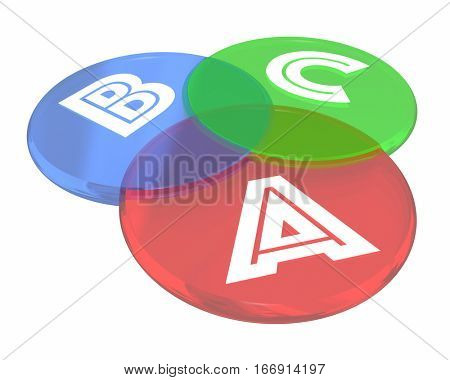 A B C Steps Levels Venn Diagram Circles 3d Illustration