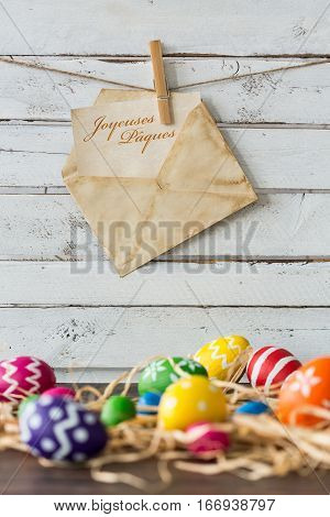 Easter Eggs And Decorative Raffia