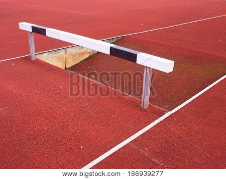 High Hurdle. Hurdle Track Running  Lane. Wooden Hurdle