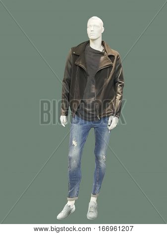 Full-length male mannequin dressed in casual clothes isolated. No brand names or copyright objects.