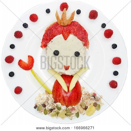 creative breakfast food with fruit and chocolate sweet cream on bread