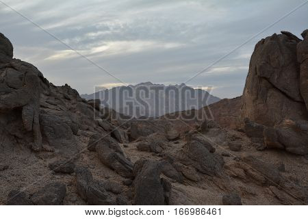 Fantastic Mountain and Rocks In Sahara Desert in North Africa Like a Mars Landscape or Panorama of Other World