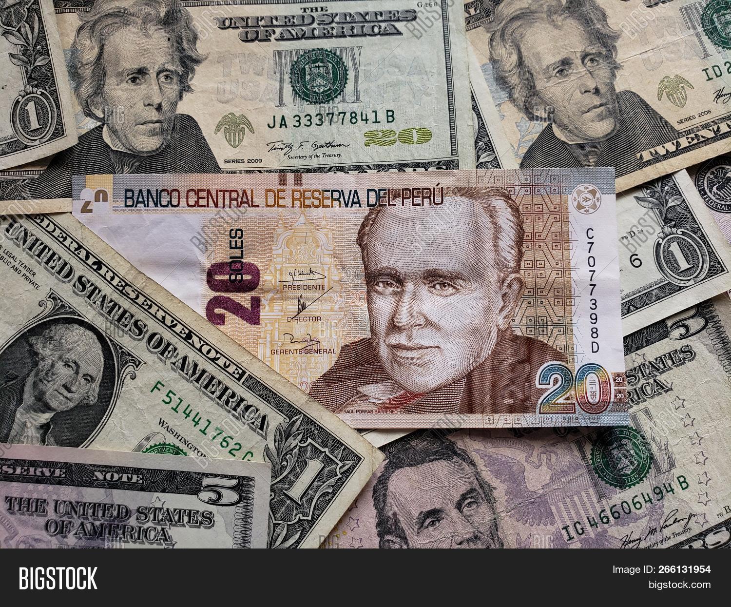 Peruvian Banknote 20 Image Photo Free Trial Stock Peruvian Banknote Of 20 Soles And American Dollars Bills Background Texture
