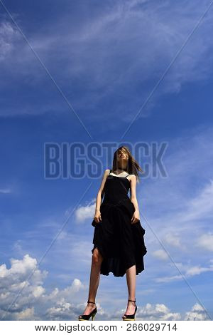 Free And Happy. Joyful Cute Girl Outdoor. Future Success. Girl On Blue Sky. Fashion Is Her Life. Wom
