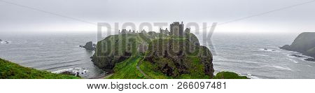 Aberdeenshire, Scotland, September 2017: A Panorama Of Scenic Dunnotar Castle And North Sea Coastlin