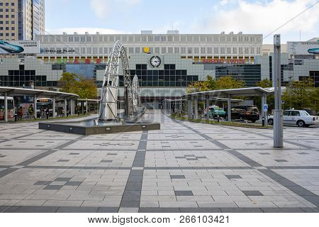 Sapporo Hokkaido Japan - October7,2018 : External Building Of Jr Station In Heart Of Sapporo Town , 