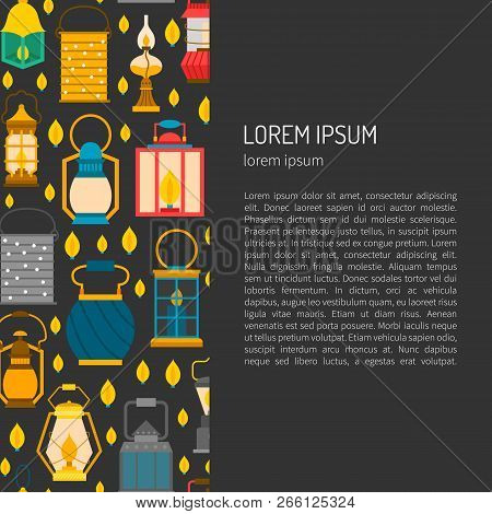 Vector Cartoon Illustration With Set Of Lanterns: Old, Modern, Vintage. Electric Lamp, Candle. Decor