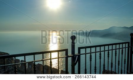 View From The Fortress Calais. Sunset At The Beach In Alanya, Turkey. View Of The Castle Hill And Se
