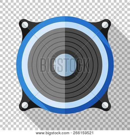 Sound Speaker Icon In Flat Style With Long Shadow On Transparent Background