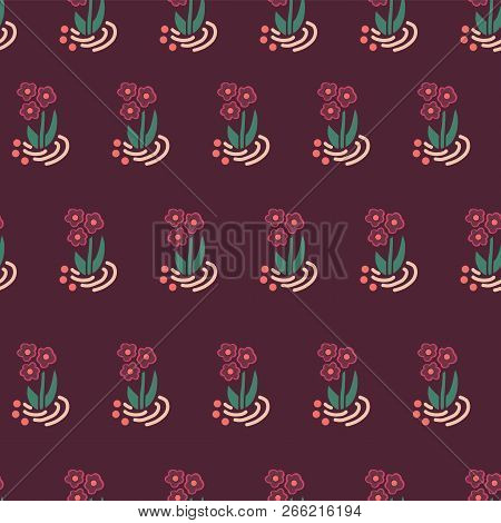 Seamless Vector Folk Flowers Repeating Background. Scattered Florals Pattern. Small Pink Flowers On 