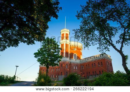 Brick Orange Citadel Castle Kastellet With Fortress Tower On Kastellholmen Island With Green Trees A