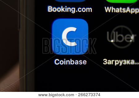 Tula, Russia - October 31, 2018: Coinbase - Buy Bitcoin And More, Secure Wallet Mobile App On The Di