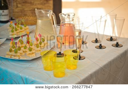 Table With Snacks For Guests At The Beginning Of The Holiday.