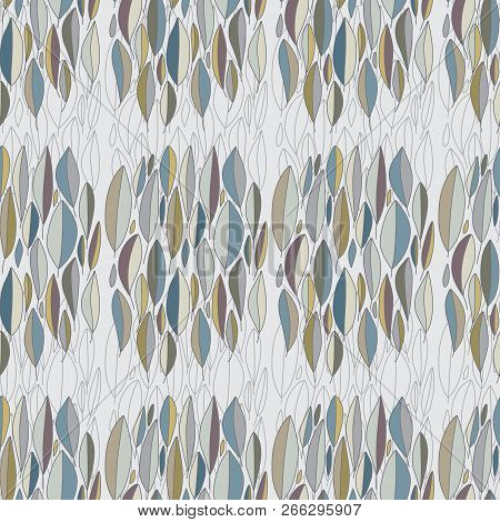 Squares Of Leaves Seamless Pattern In Pastel Tones. Abstract Nature Design