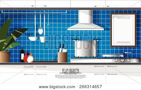 Flat Object Design Set, Side View Kitchen Equipments