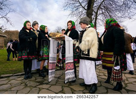 Uzhgorod, Ukraine - Jan 13, 2018: Vasylya Festival Celebrating In Museum Of Folk Architecture And Li