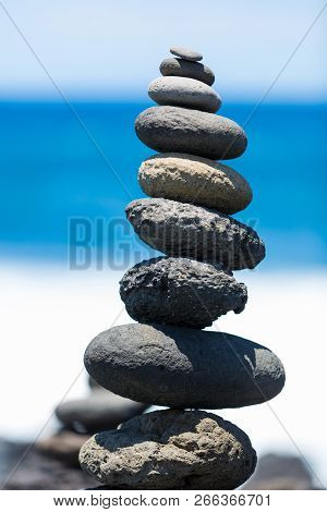 Concept Of Harmony And Balance. Rock Zen On A Background Of Rocks